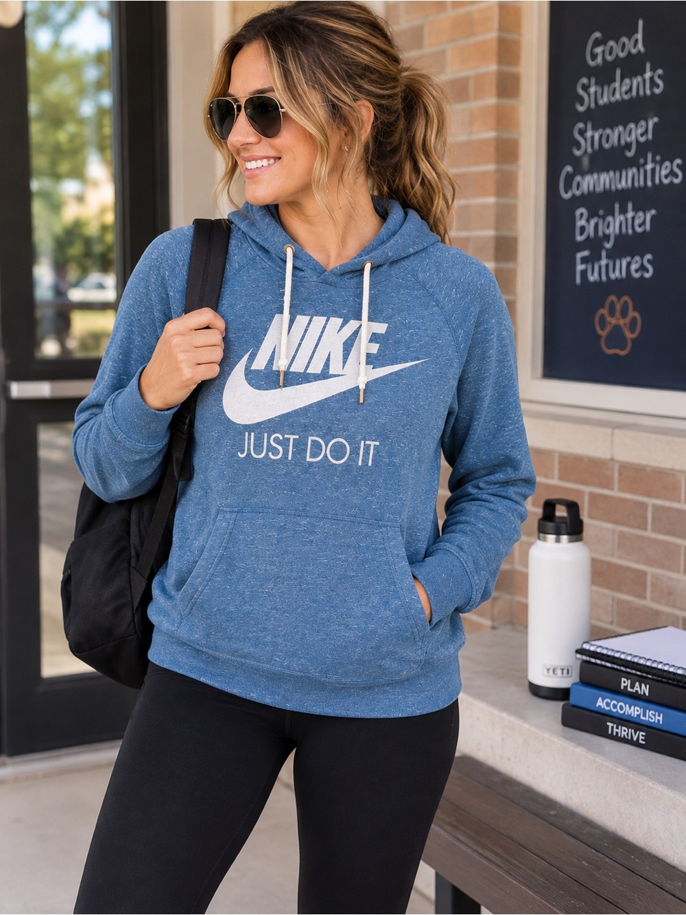Nike Women’s Blue Heather Funnel Neck Hoodie | Just Do It Pullover Sweatshirt
